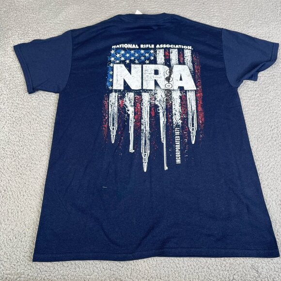 NRA T Shirt Mens Medium American Flag Navy Blue 2nd Amendment Guns Hunting - Picture 6 of 12